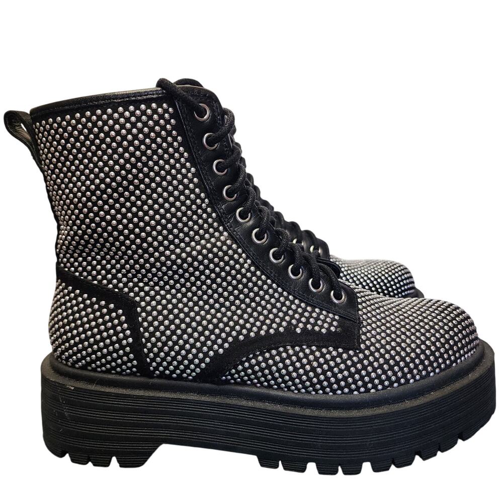 Gianni Bini Womens Shoes, GB Non-Stop Studded Chunky Combat Boots, Sz 8M